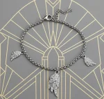 Women's Angel Wing Adjustable Charm Bracelet - Stainless Steel Biker Jewelry with Crystal Accents