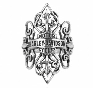 Harley-Davidson&reg; Long Gypsy Filigree B&S Logo Ring Sterling Silver HDR0219 - Product Image