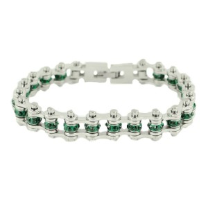 Women's Birthstone May Bike Chain Bracelet Emerald