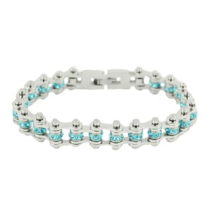 Women's Birthstone March Bike Chain Motorcycle Biker Bracelet Aquamarine Women's Birthstone March Bike Chain Motorcycle Biker Bracelet Aquamarine - Product Image