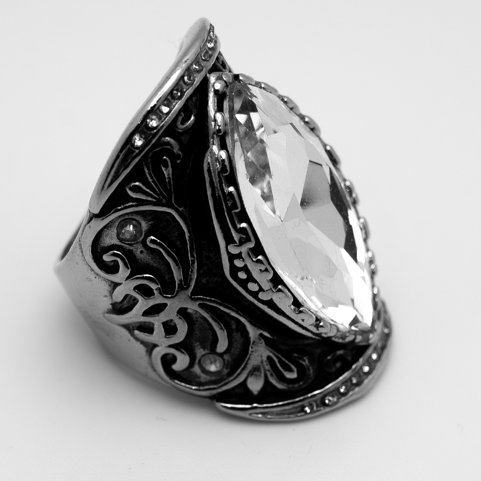 Ladies BIG Crystal Ring Stainless Steel  Sizes 6-12